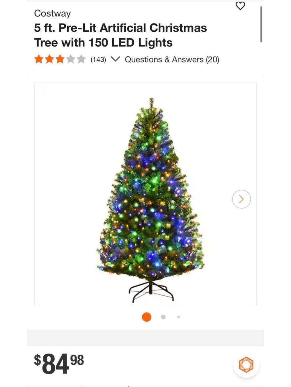 Costway 5 ft. Pre-Lit Artificial Christmas Tree with 150 LED Lights NIB